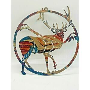 Laser Cut Metal Elk Deer Wall Art Sculpture - Hand Painted 8.5” Home Decor